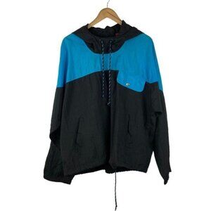 Hot Zone Vintage Unisex Blue Black Color Block Hooded Windbreaker US M